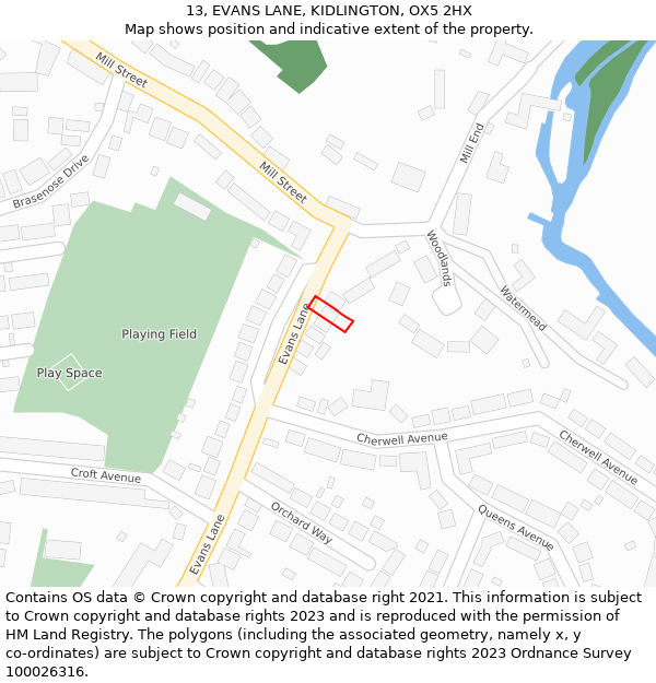 13, EVANS LANE, KIDLINGTON, OX5 2HX: Location map and indicative extent of plot