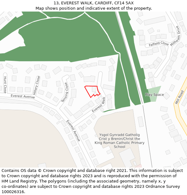 13, EVEREST WALK, CARDIFF, CF14 5AX: Location map and indicative extent of plot