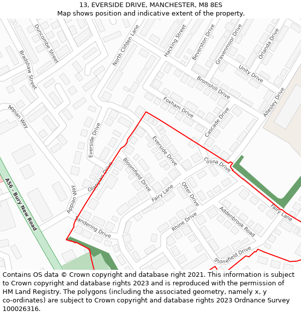 13, EVERSIDE DRIVE, MANCHESTER, M8 8ES: Location map and indicative extent of plot