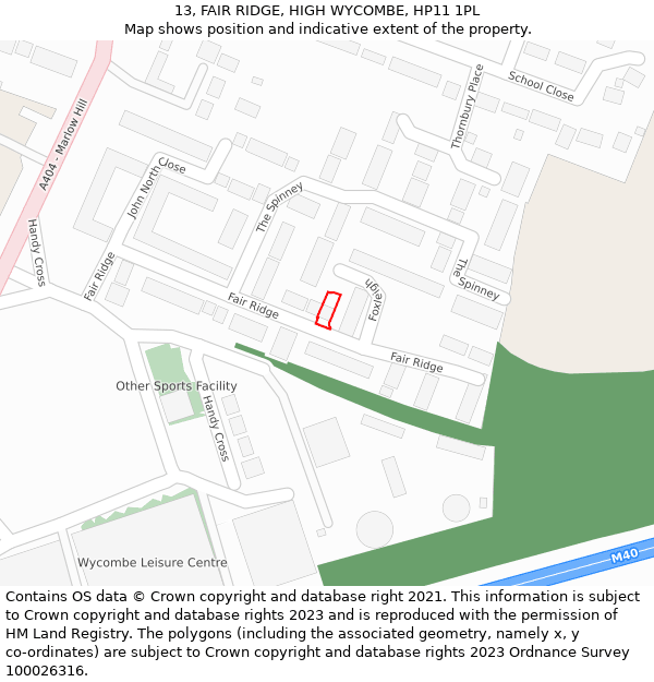 13, FAIR RIDGE, HIGH WYCOMBE, HP11 1PL: Location map and indicative extent of plot