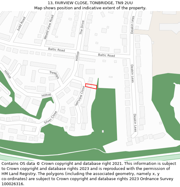 13, FAIRVIEW CLOSE, TONBRIDGE, TN9 2UU: Location map and indicative extent of plot