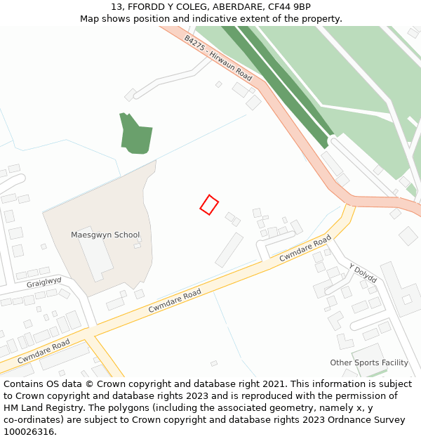 13, FFORDD Y COLEG, ABERDARE, CF44 9BP: Location map and indicative extent of plot