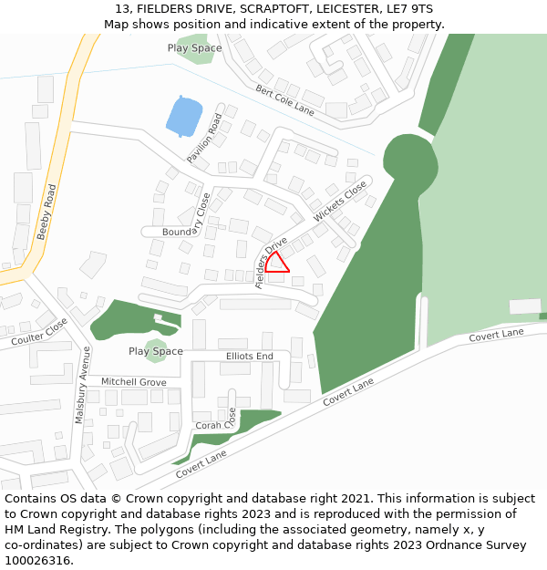 13, FIELDERS DRIVE, SCRAPTOFT, LEICESTER, LE7 9TS: Location map and indicative extent of plot