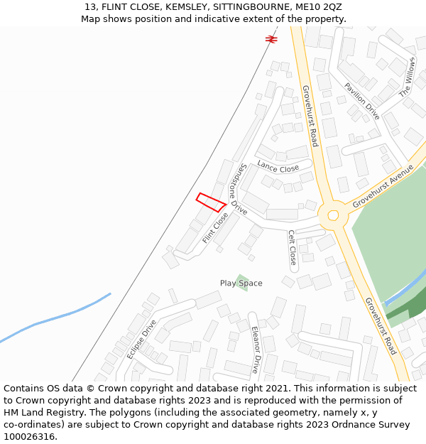 13, FLINT CLOSE, KEMSLEY, SITTINGBOURNE, ME10 2QZ: Location map and indicative extent of plot