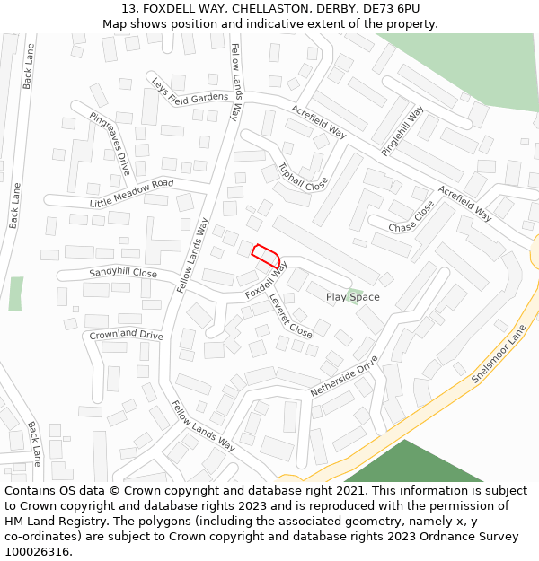 13, FOXDELL WAY, CHELLASTON, DERBY, DE73 6PU: Location map and indicative extent of plot