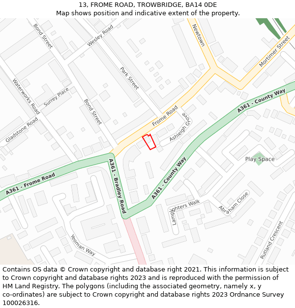 13, FROME ROAD, TROWBRIDGE, BA14 0DE: Location map and indicative extent of plot