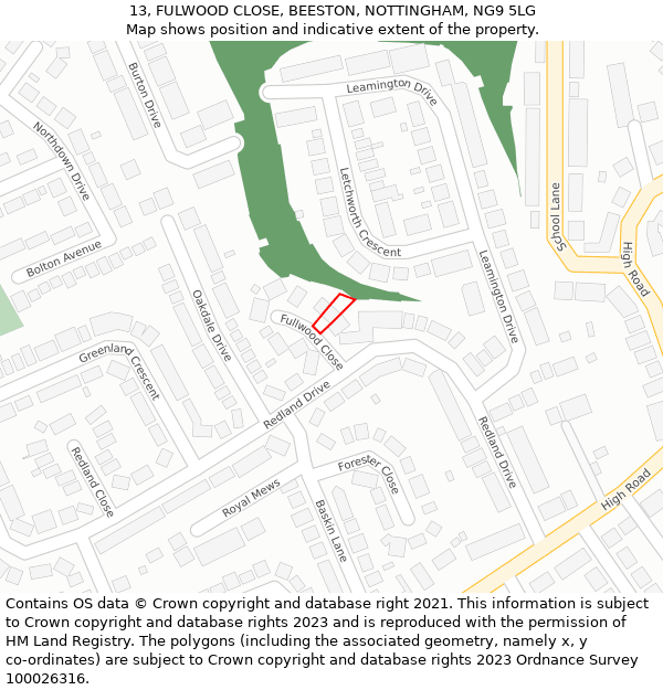 13, FULWOOD CLOSE, BEESTON, NOTTINGHAM, NG9 5LG: Location map and indicative extent of plot