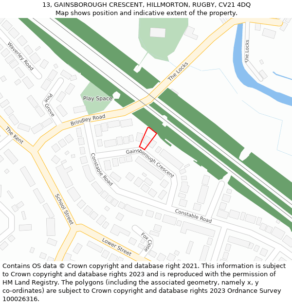 13, GAINSBOROUGH CRESCENT, HILLMORTON, RUGBY, CV21 4DQ: Location map and indicative extent of plot