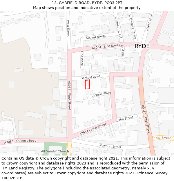 13, GARFIELD ROAD, RYDE, PO33 2PT: Location map and indicative extent of plot