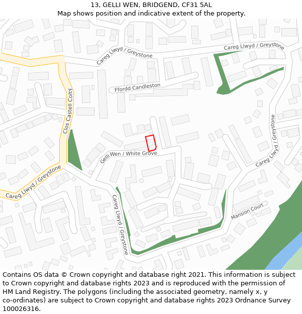 13, GELLI WEN, BRIDGEND, CF31 5AL: Location map and indicative extent of plot