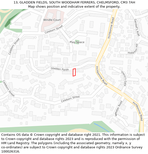 13, GLADDEN FIELDS, SOUTH WOODHAM FERRERS, CHELMSFORD, CM3 7AH: Location map and indicative extent of plot