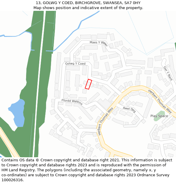 13, GOLWG Y COED, BIRCHGROVE, SWANSEA, SA7 0HY: Location map and indicative extent of plot