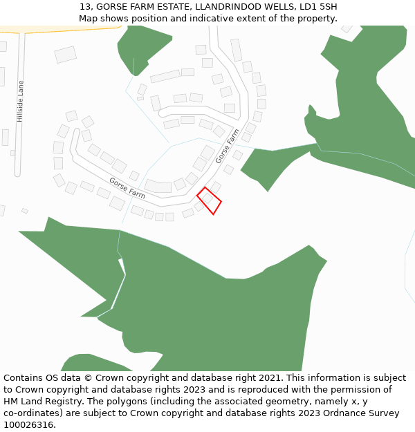 13, GORSE FARM ESTATE, LLANDRINDOD WELLS, LD1 5SH: Location map and indicative extent of plot