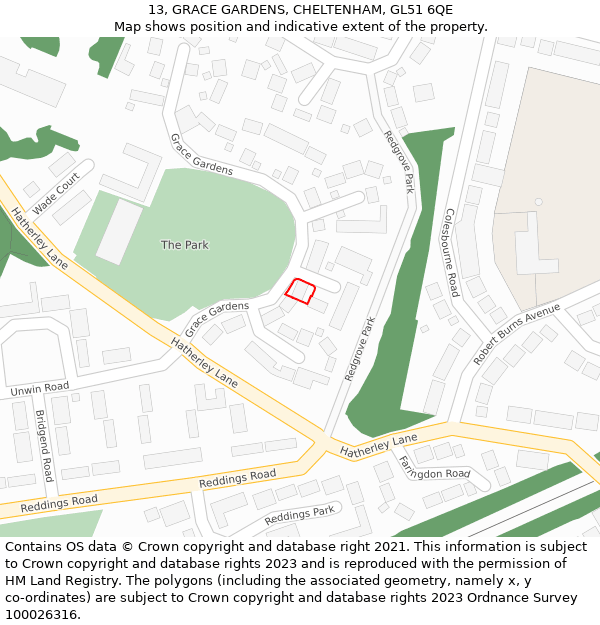 13, GRACE GARDENS, CHELTENHAM, GL51 6QE: Location map and indicative extent of plot