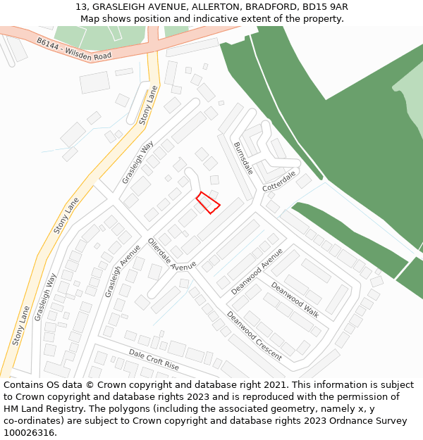 13, GRASLEIGH AVENUE, ALLERTON, BRADFORD, BD15 9AR: Location map and indicative extent of plot