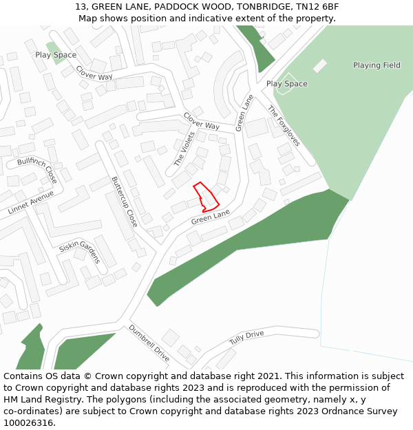 13, GREEN LANE, PADDOCK WOOD, TONBRIDGE, TN12 6BF: Location map and indicative extent of plot