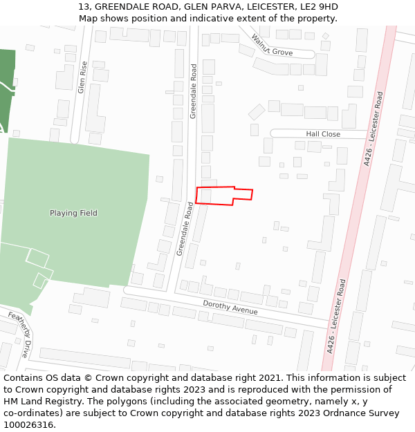 13, GREENDALE ROAD, GLEN PARVA, LEICESTER, LE2 9HD: Location map and indicative extent of plot