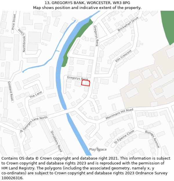 13, GREGORYS BANK, WORCESTER, WR3 8PG: Location map and indicative extent of plot