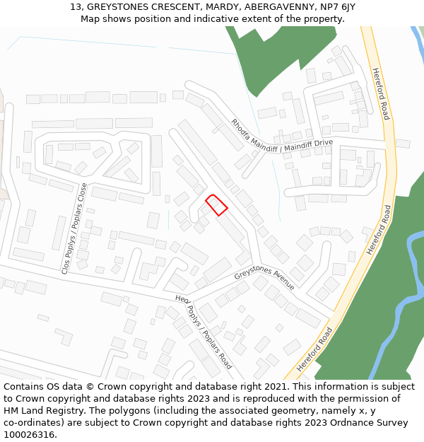 13, GREYSTONES CRESCENT, MARDY, ABERGAVENNY, NP7 6JY: Location map and indicative extent of plot