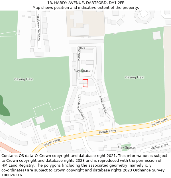 13, HARDY AVENUE, DARTFORD, DA1 2FE: Location map and indicative extent of plot