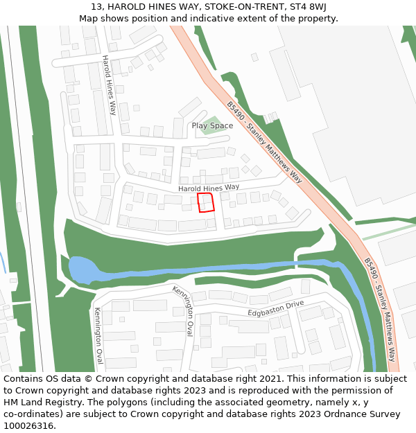 13, HAROLD HINES WAY, STOKE-ON-TRENT, ST4 8WJ: Location map and indicative extent of plot