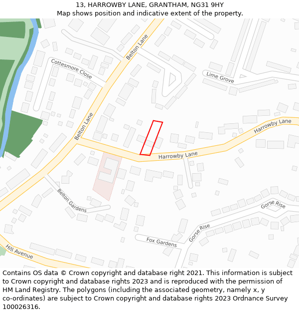 13, HARROWBY LANE, GRANTHAM, NG31 9HY: Location map and indicative extent of plot