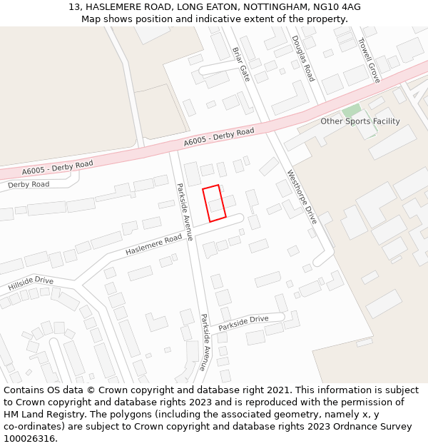 13, HASLEMERE ROAD, LONG EATON, NOTTINGHAM, NG10 4AG: Location map and indicative extent of plot