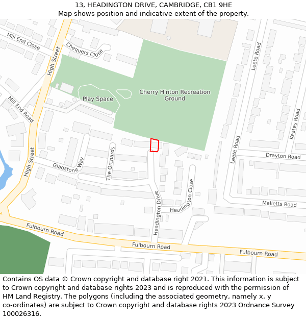 13, HEADINGTON DRIVE, CAMBRIDGE, CB1 9HE: Location map and indicative extent of plot