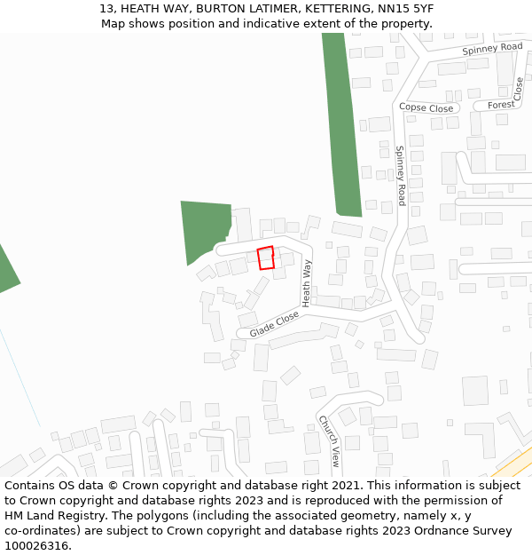 13, HEATH WAY, BURTON LATIMER, KETTERING, NN15 5YF: Location map and indicative extent of plot