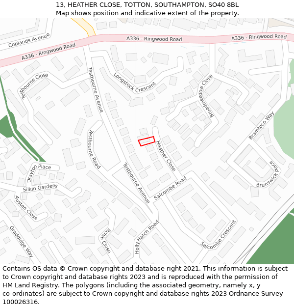 13, HEATHER CLOSE, TOTTON, SOUTHAMPTON, SO40 8BL: Location map and indicative extent of plot