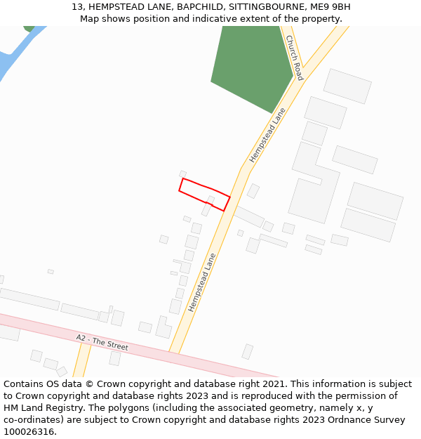 13, HEMPSTEAD LANE, BAPCHILD, SITTINGBOURNE, ME9 9BH: Location map and indicative extent of plot