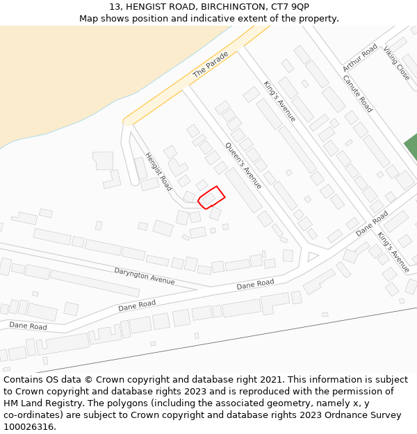 13, HENGIST ROAD, BIRCHINGTON, CT7 9QP: Location map and indicative extent of plot