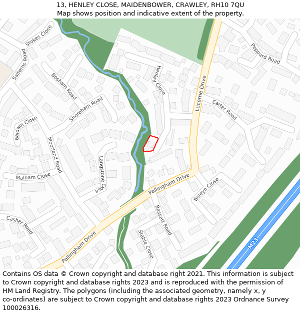 13, HENLEY CLOSE, MAIDENBOWER, CRAWLEY, RH10 7QU: Location map and indicative extent of plot