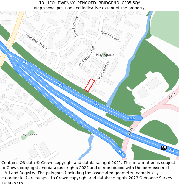13, HEOL EWENNY, PENCOED, BRIDGEND, CF35 5QA: Location map and indicative extent of plot