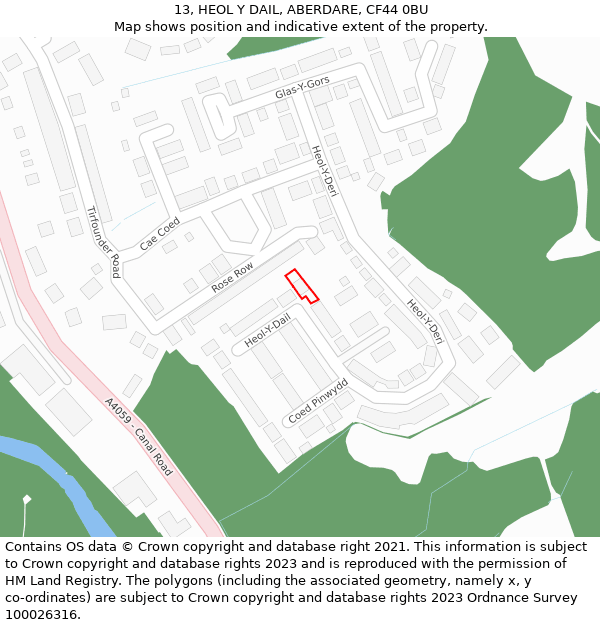 13, HEOL Y DAIL, ABERDARE, CF44 0BU: Location map and indicative extent of plot