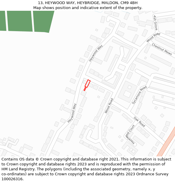 13, HEYWOOD WAY, HEYBRIDGE, MALDON, CM9 4BH: Location map and indicative extent of plot