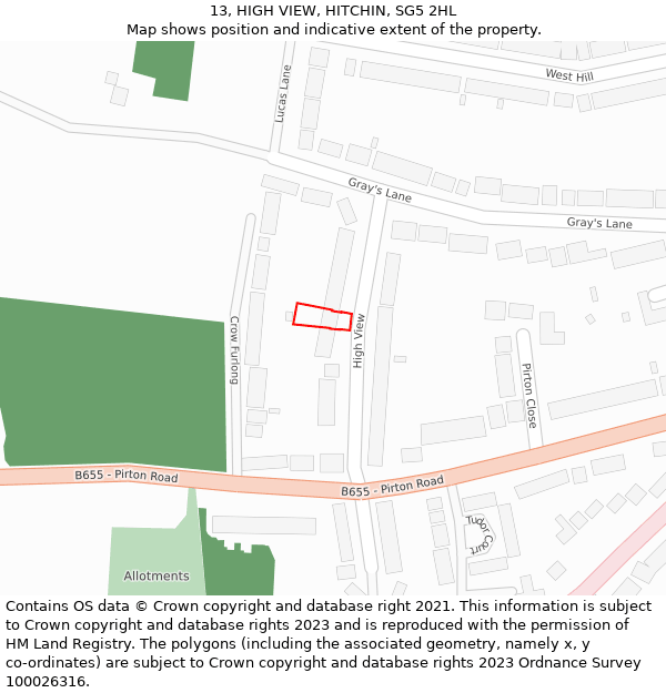 13, HIGH VIEW, HITCHIN, SG5 2HL: Location map and indicative extent of plot