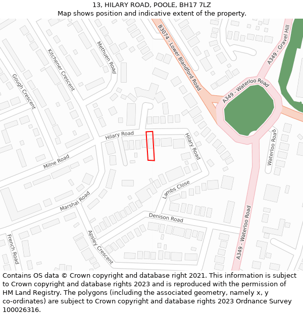 13, HILARY ROAD, POOLE, BH17 7LZ: Location map and indicative extent of plot