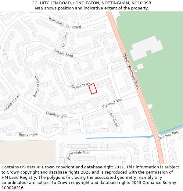 13, HITCHEN ROAD, LONG EATON, NOTTINGHAM, NG10 3SB: Location map and indicative extent of plot