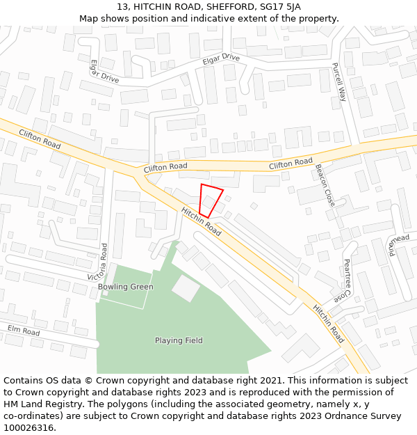 13, HITCHIN ROAD, SHEFFORD, SG17 5JA: Location map and indicative extent of plot