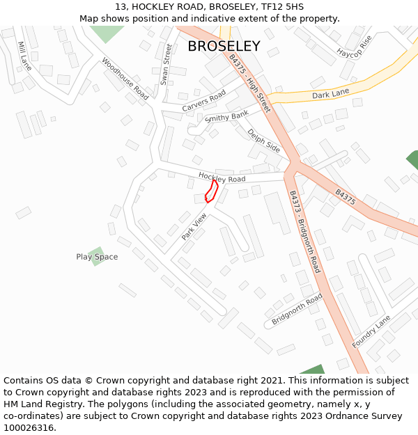 13, HOCKLEY ROAD, BROSELEY, TF12 5HS: Location map and indicative extent of plot