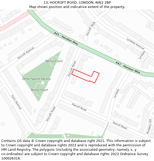 13, HOCROFT ROAD, LONDON, NW2 2BP: Location map and indicative extent of plot