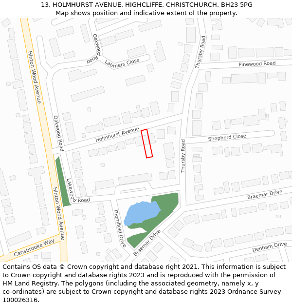 13, HOLMHURST AVENUE, HIGHCLIFFE, CHRISTCHURCH, BH23 5PG: Location map and indicative extent of plot