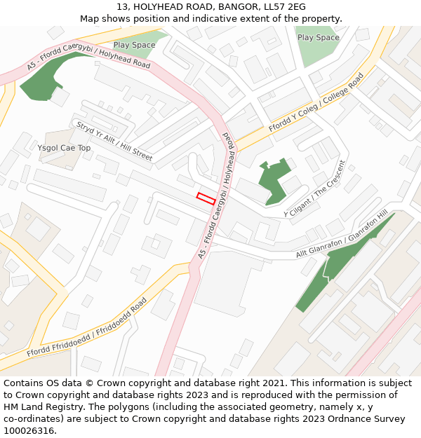 13, HOLYHEAD ROAD, BANGOR, LL57 2EG: Location map and indicative extent of plot