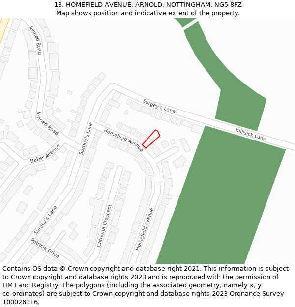 13, HOMEFIELD AVENUE, ARNOLD, NOTTINGHAM, NG5 8FZ: Location map and indicative extent of plot