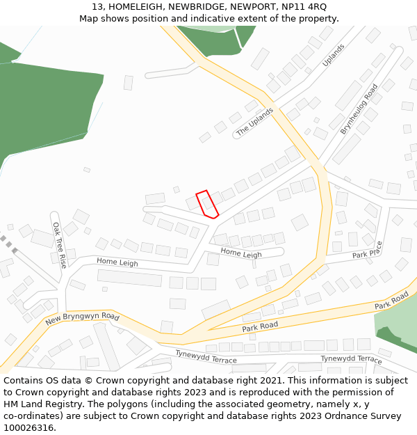 13, HOMELEIGH, NEWBRIDGE, NEWPORT, NP11 4RQ: Location map and indicative extent of plot