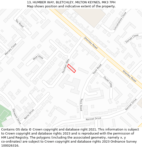 13, HUMBER WAY, BLETCHLEY, MILTON KEYNES, MK3 7PH: Location map and indicative extent of plot