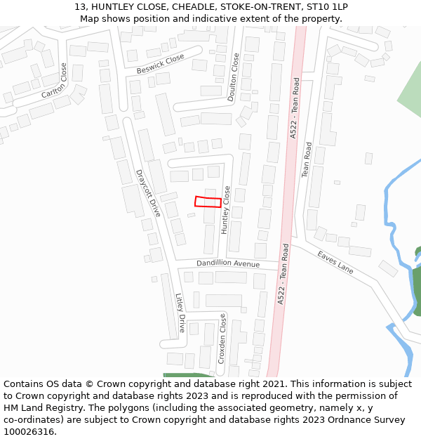 13, HUNTLEY CLOSE, CHEADLE, STOKE-ON-TRENT, ST10 1LP: Location map and indicative extent of plot