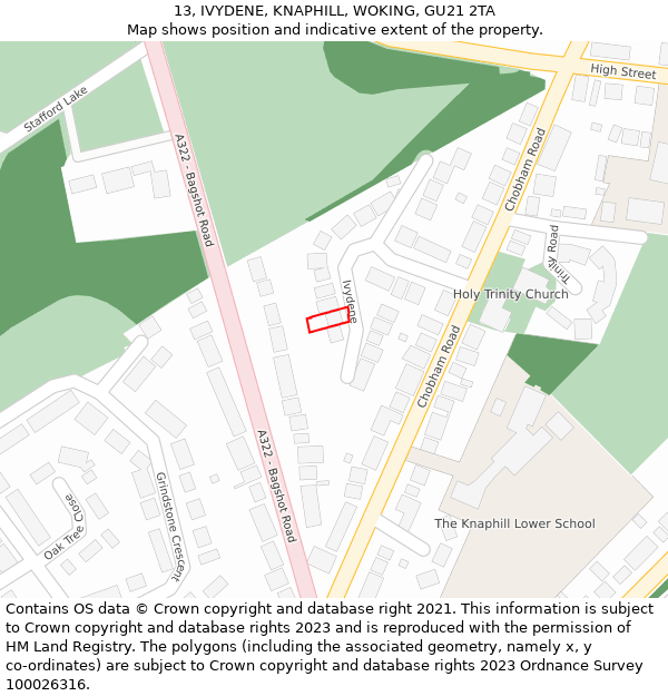 13, IVYDENE, KNAPHILL, WOKING, GU21 2TA: Location map and indicative extent of plot