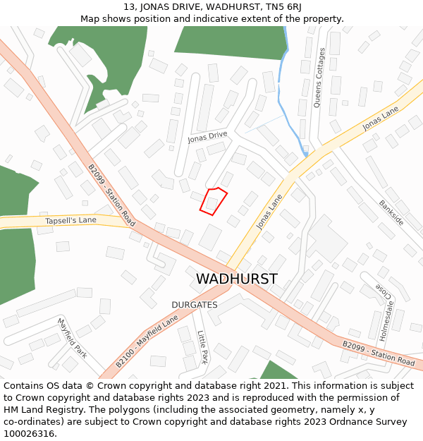 13, JONAS DRIVE, WADHURST, TN5 6RJ: Location map and indicative extent of plot